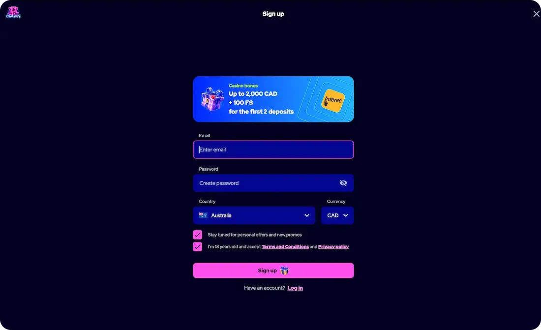 charmius casino registration